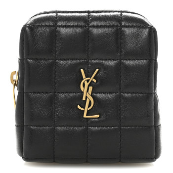 SAINT LAURENT Lambskin Quilted Mini Square Pouch Black