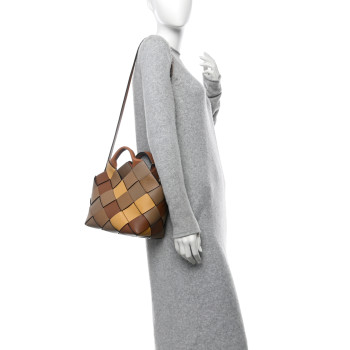 LOEWE Calfskin Small Woven Basket Surplus Bag Hazelnut Camel