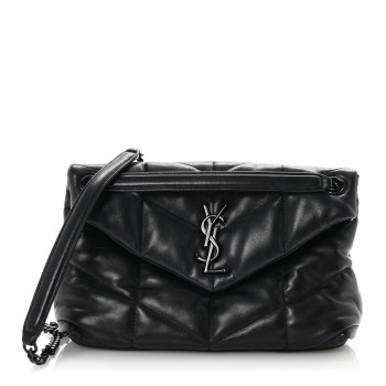 SAINT LAURENT Lambskin Quilted Monogram Monochrome Small Loulou Puffer Chain Satchel Black