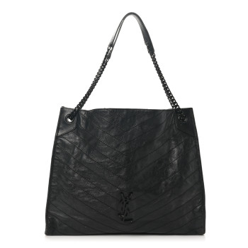 SAINT LAURENT Crinkled Calfskin Matelasse Monogram Large Niki Shopper Tote Black