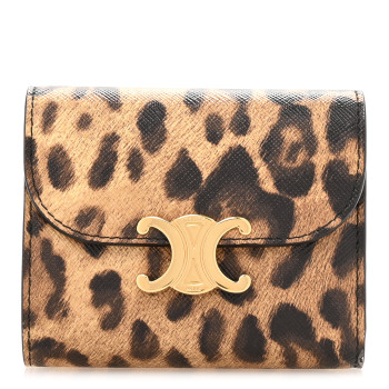 CELINE Canvas Leopard Small Triomphe Wallet Tan