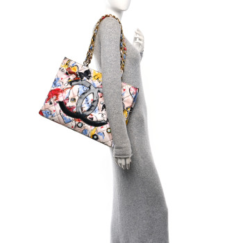 CHANEL Coated Canvas XL Graffiti Tote Beige