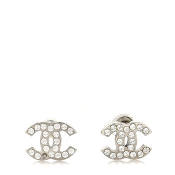 CHANEL Crystal CC Earrings Silver