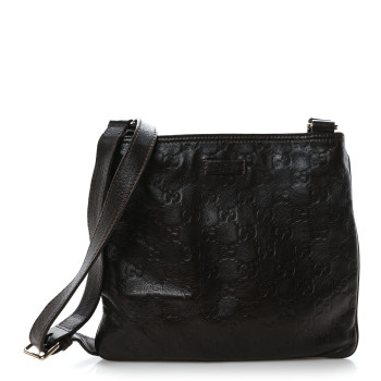 GUCCI Guccissima Small Flat Messenger Bag Dark Brown