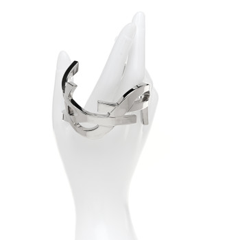 SAINT LAURENT Brass Monogram Cuff Bracelet Palladium