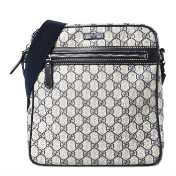 GUCCI GG Plus Monogram Selleria Calfskin Medium Messenger Bag Beige Blue