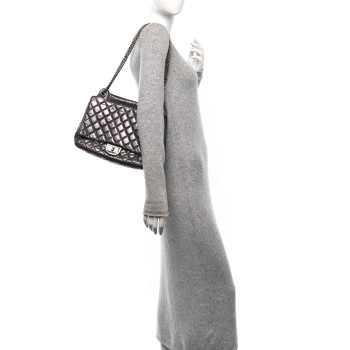 CHANEL Metallic Aged Calfskin Quilted Reissue 2.55 Accordion Flap Dark Silver