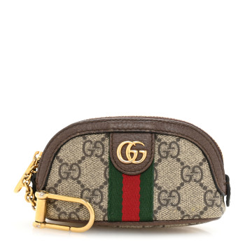 GUCCI GG Supreme Monogram Web Ophidia Dome Key Pouch Beige New Acero