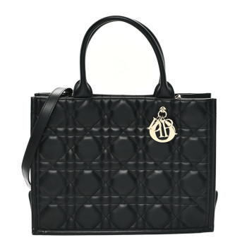 CHRISTIAN DIOR Calfskin Macro Cannage Medium Book Tote Black