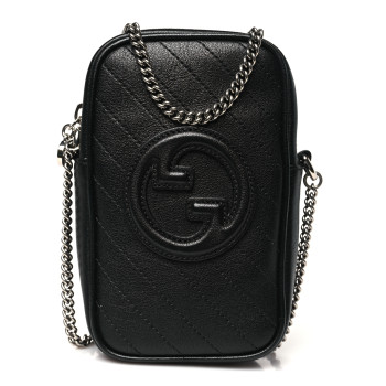 GUCCI Sakai Be Green Calfskin Diagonal Stitched Mini Blondie Vertical Shoulder Bag Black