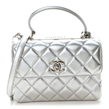 CHANEL Metallic Lambskin Quilted Small Trendy CC Flap Dual Handle Bag Silver