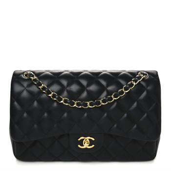 CHANEL Lambskin Quilted Jumbo Double Flap Black