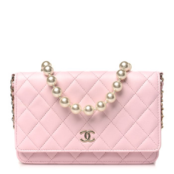 CHANEL Lambskin Quilted Pearl Wallet On Chain WOC Pink