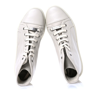 GUCCI Miro Soft Calfskin Womens High Top Sneakers 38.5 Mystic White