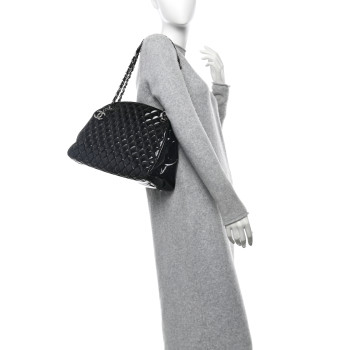 CHANEL Patent Quilted Large Just Mademoiselle Bowling Bag Black