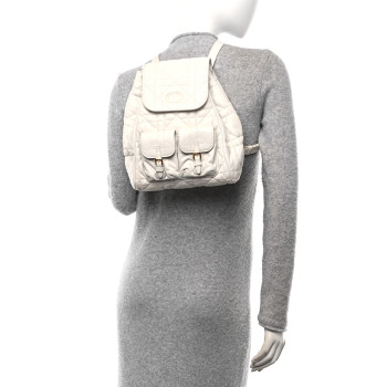 CHRISTIAN DIOR Lambskin Macrocannage Medium Caro Backpack White