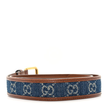 GUCCI New Denim GG Monogram Dollar Calfskin Belt 65 26 Blue Tea Cuir Epilog