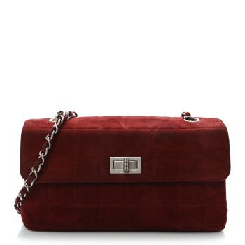 CHANEL Suede Chocolate Bar Mademoiselle Flap Dark Red