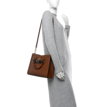 GUCCI Textured Dollar Calfskin Web Small Diana Tote Bag Cuir Black