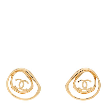 CHANEL Metal CC Swirl Earrings Gold