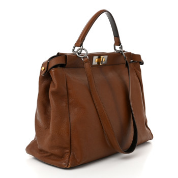 FENDI Goatskin Zucca Large Peekaboo Iconic Satchel Cuoio Tobacco Moro