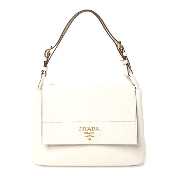 PRADA Vitello Daino Flap Shoulder Bag Talco