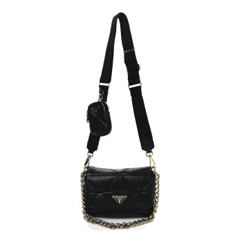PRADA Nappa Re-Nylon Triangle Quilted Patchwork System Flap Shoulder Bag Black