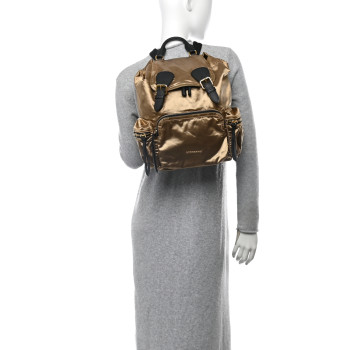 BURBERRY Metallic Satin Nylon Medium Rucksack Backpack Gold