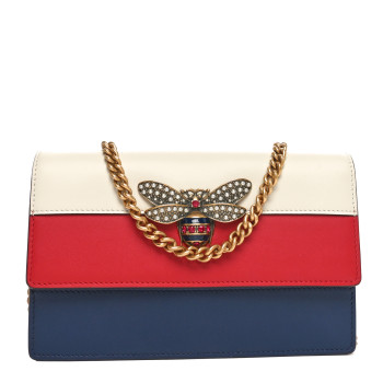 GUCCI Calfskin Queen Margaret Chain Wallet Blue Agata Hibiscus Red Mystic White