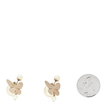CHRISTIAN DIOR Pearl Butterfly Tribal Earrings Gold