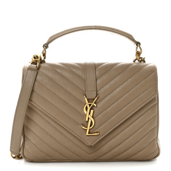 SAINT LAURENT Sheepskin Matelasse Chevron Monogram Medium College Bag Dark Beige