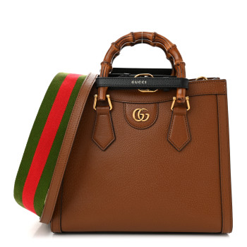 GUCCI Textured Dollar Calfskin Web Small Diana Tote Bag Cuir Black