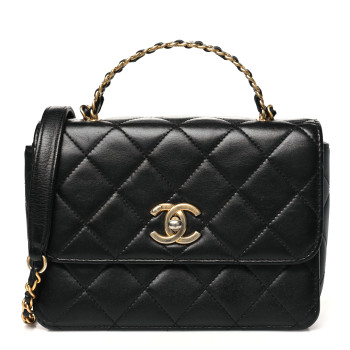 CHANEL Lambskin Quilted Small Logo Top Handle Flap Black