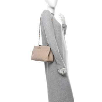 CHANEL Lambskin Carry Chic Shopping Tote Beige