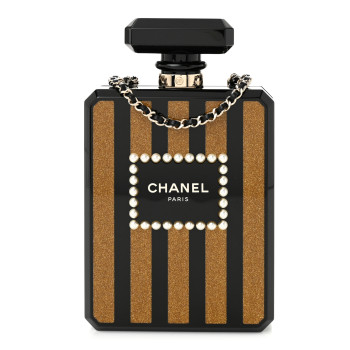 CHANEL Plexiglass Perfume Bottle Clutch Black Gold
