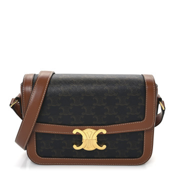 CELINE Triomphe Canvas Calfskin Medium Triomphe Bag Tan
