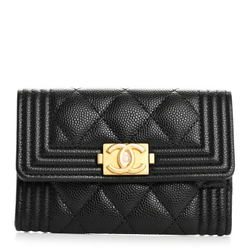 CHANEL Caviar Quilted Boy Flap Card Holder Black