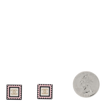 CHANEL Resin CC Square Earrings Black Pink White