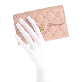 CHANEL Caviar Quilted Medium Flap Wallet Light Pink