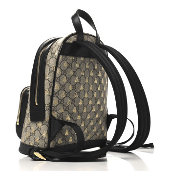 GUCCI GG Supreme Monogram Bees Print Small Day Backpack Beige Oro Black