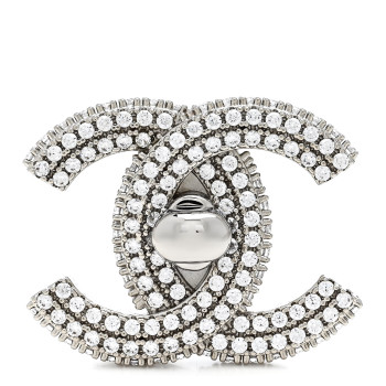 CHANEL Crystal CC Turnlock Brooch Silver