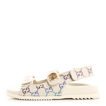 GUCCI Canvas Lame Crystal GG Monogram Double G Womens Dad Sandals 37 Gardenia Silver Mystic White
