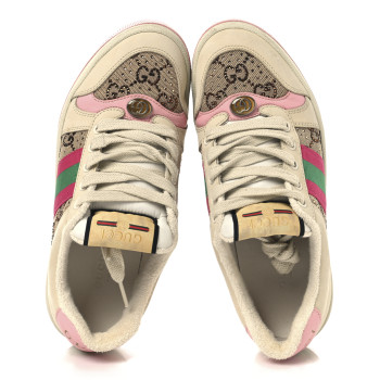 GUCCI Calfskin GG Supreme Crystals Web Screener Sneakers 36 Beige Ebony Wild Rose