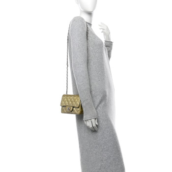 CHANEL Striated Patent Quilted Mini Square Flap Beige