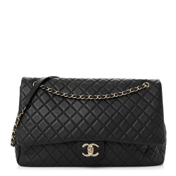 CHANEL Calfskin Quilted XXL Travel Flap Bag Black