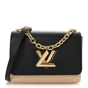 LOUIS VUITTON Calfskin Raffia Twist Shoulder Bag MM Black