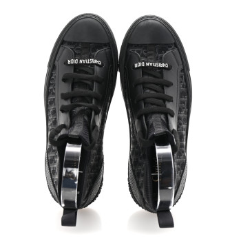 CHRISTIAN DIOR Technical Canvas Mesh Calfskin Womens Matte Oblique Walk'n Dior High Top Sneakers 36.5 Black