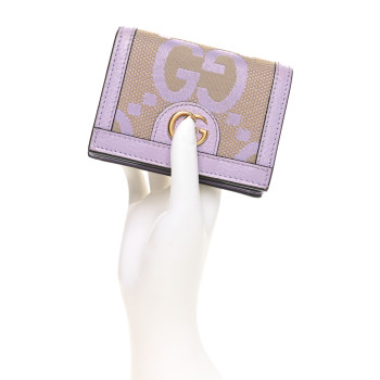 GUCCI Monogram Jumbo GG Textured Dollar Calfskin Ophidia Card Case Beige Lapis