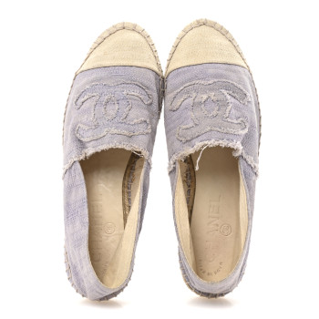 CHANEL Toile CC Cap Toe Espadrilles 38 Ecru Purple