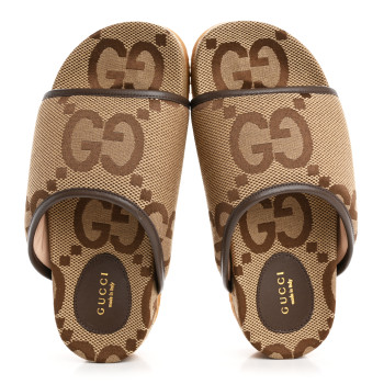 GUCCI Monogram Jumbo GG Nappa Samoa Platform 40mm Slide Sandals 37 Camel Ebony New Acero